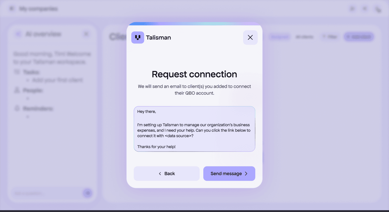 The request-connection email to a client